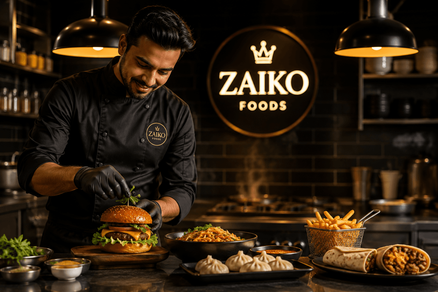Chef plating premium food at Zaiko Foods